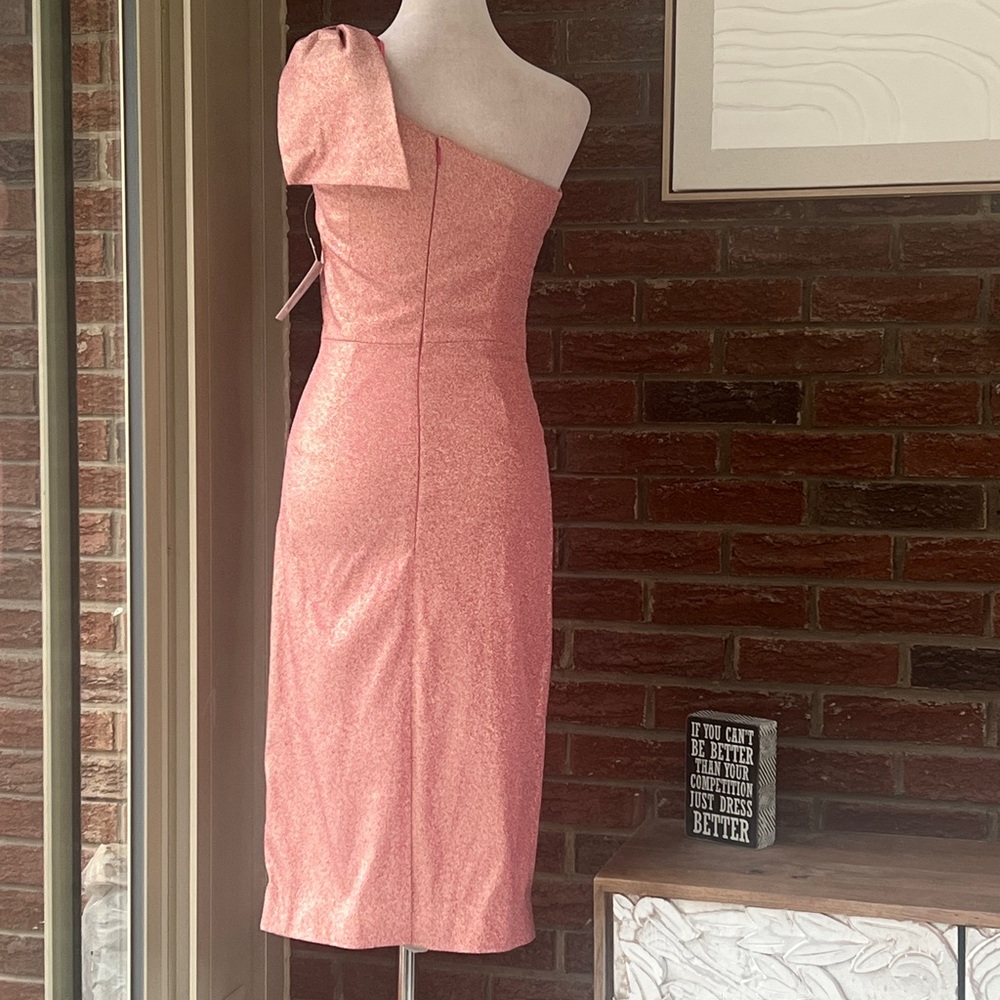 Teri Jon Pink Shimmering One Shoulder Bow Cocktail Dress Size 2 NWT - Picture 8 of 11